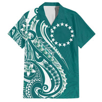 Kia Orana Cook Islands Family Matching Off Shoulder Maxi Dress and Hawaiian Shirt Teal Plumeria Tropical Waves LT7 Dad's Shirt - Short Sleeve Teal - Polynesian Pride