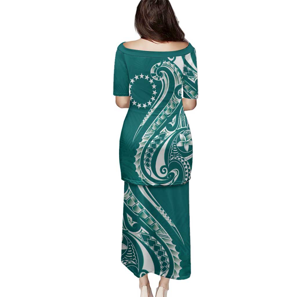 Kia Orana Cook Islands Family Matching Puletasi and Hawaiian Shirt Teal Plumeria Tropical Waves LT7 - Polynesian Pride
