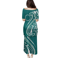 Kia Orana Cook Islands Family Matching Puletasi and Hawaiian Shirt Teal Plumeria Tropical Waves LT7 - Polynesian Pride
