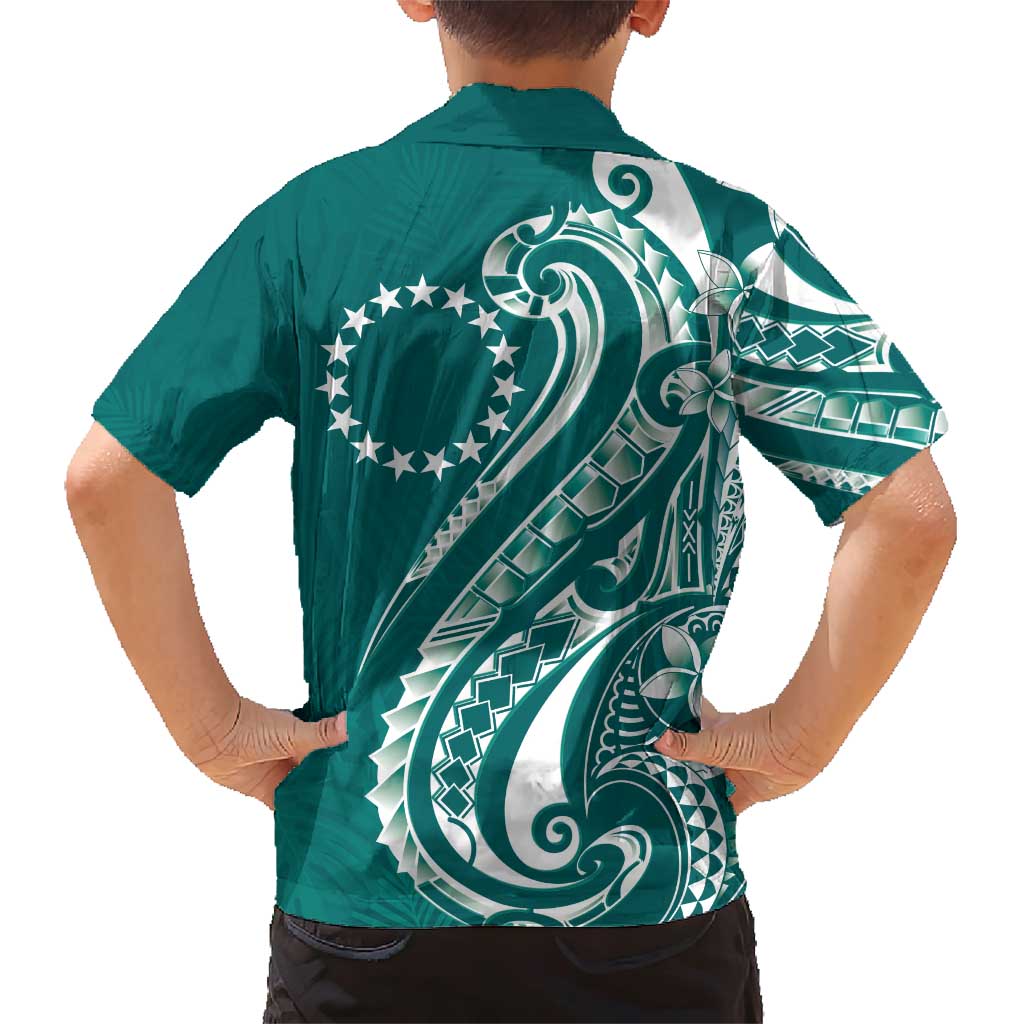 Kia Orana Cook Islands Family Matching Short Sleeve Bodycon Dress and Hawaiian Shirt Teal Plumeria Tropical Waves LT7 - Polynesian Pride