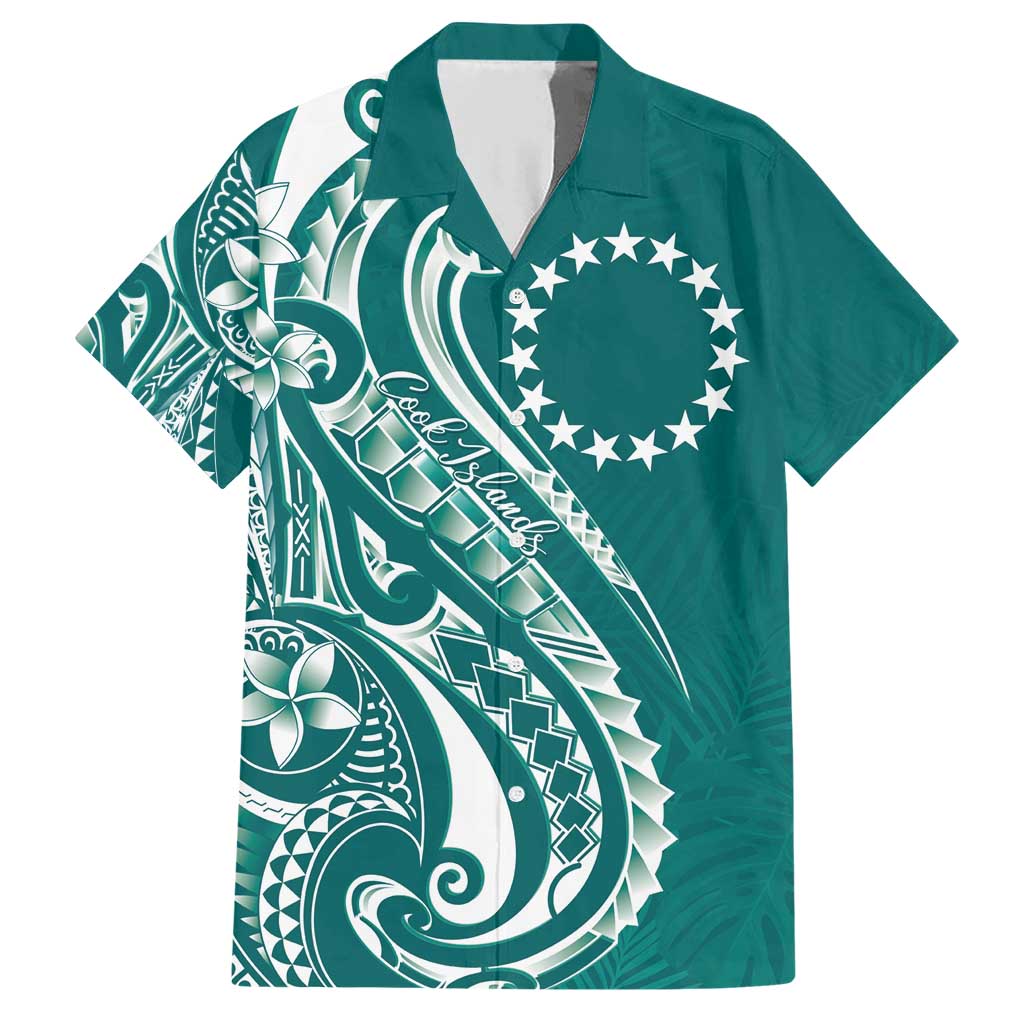 Kia Orana Cook Islands Family Matching Short Sleeve Bodycon Dress and Hawaiian Shirt Teal Plumeria Tropical Waves LT7 Dad's Shirt - Short Sleeve Teal - Polynesian Pride