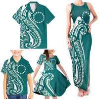 Kia Orana Cook Islands Family Matching Tank Maxi Dress and Hawaiian Shirt Teal Plumeria Tropical Waves LT7 - Polynesian Pride