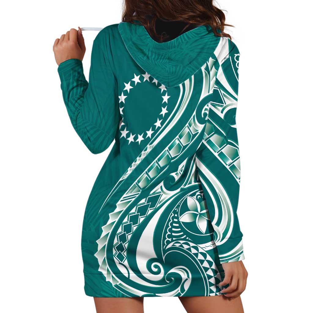 Kia Orana Cook Islands Hoodie Dress Teal Plumeria Tropical Waves LT7 - Polynesian Pride