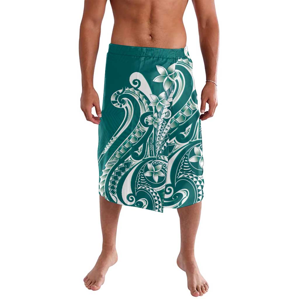 Kia Orana Cook Islands Lavalava Teal Plumeria Tropical Waves - Polynesian Pride