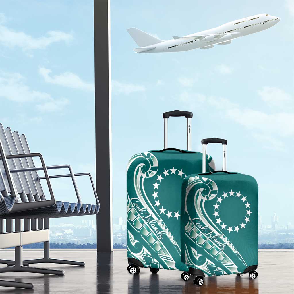 Kia Orana Cook Islands Luggage Cover Teal Plumeria Tropical Waves - Polynesian Pride