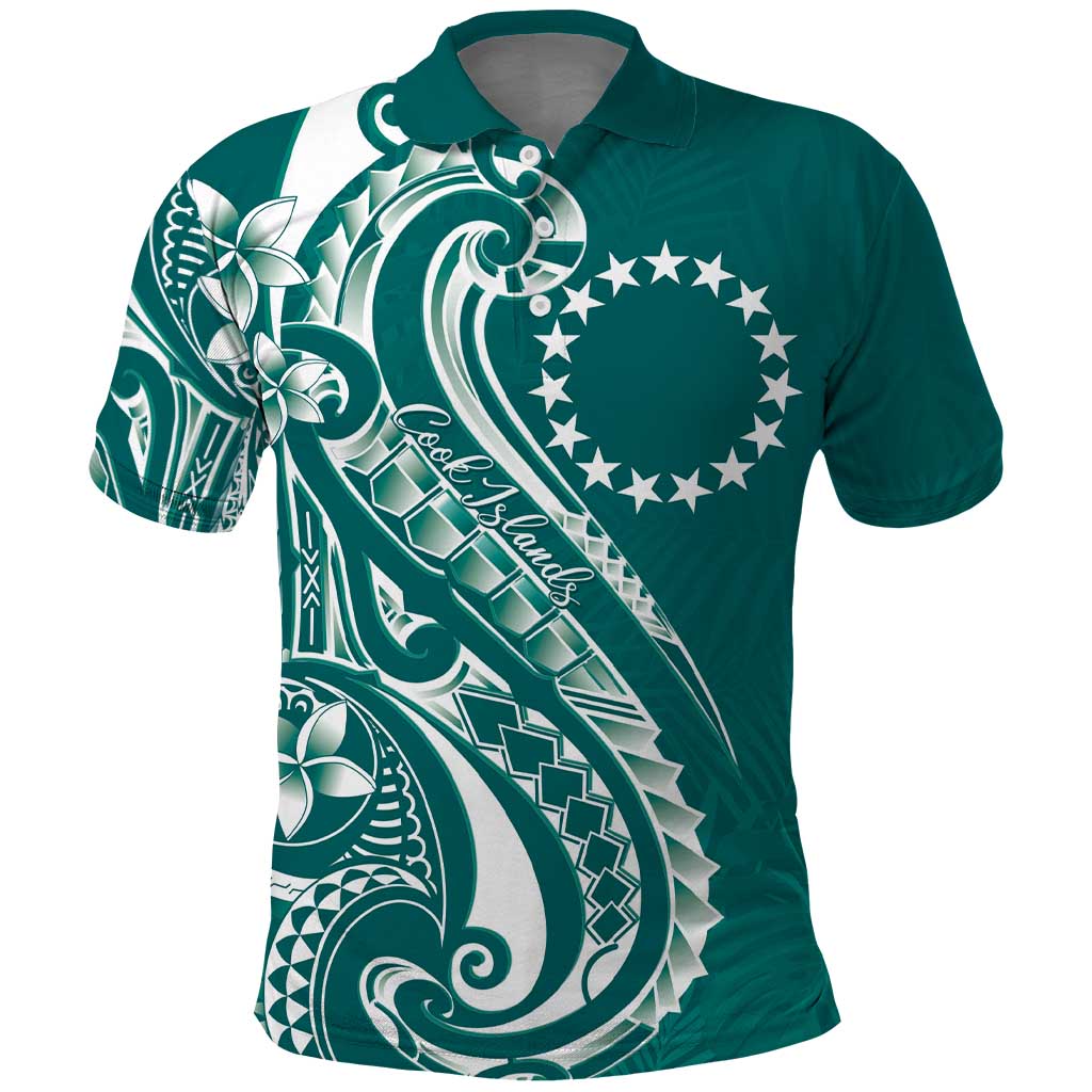 Kia Orana Cook Islands Polo Shirt Teal Plumeria Tropical Waves - Polynesian Pride