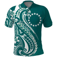 Kia Orana Cook Islands Polo Shirt Teal Plumeria Tropical Waves - Polynesian Pride