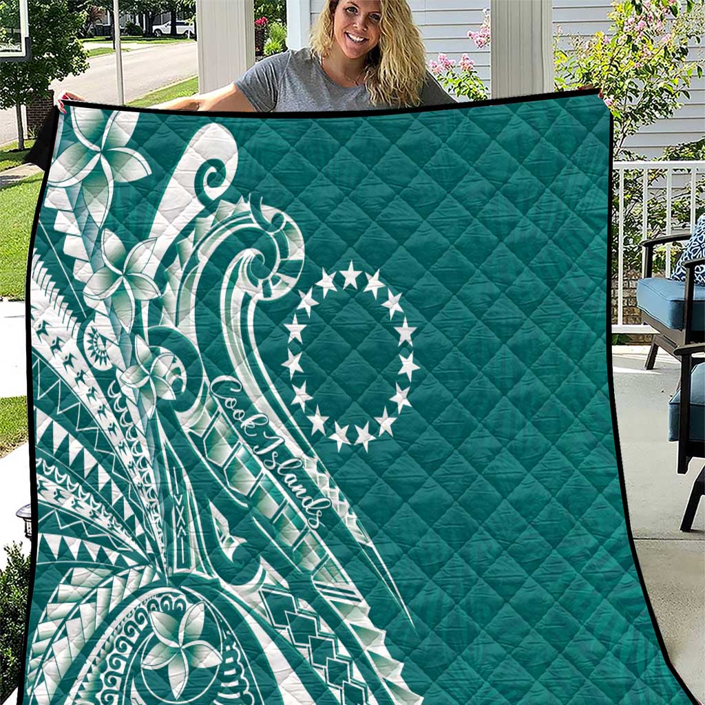 Kia Orana Cook Islands Quilt Teal Plumeria Tropical Waves - Polynesian Pride