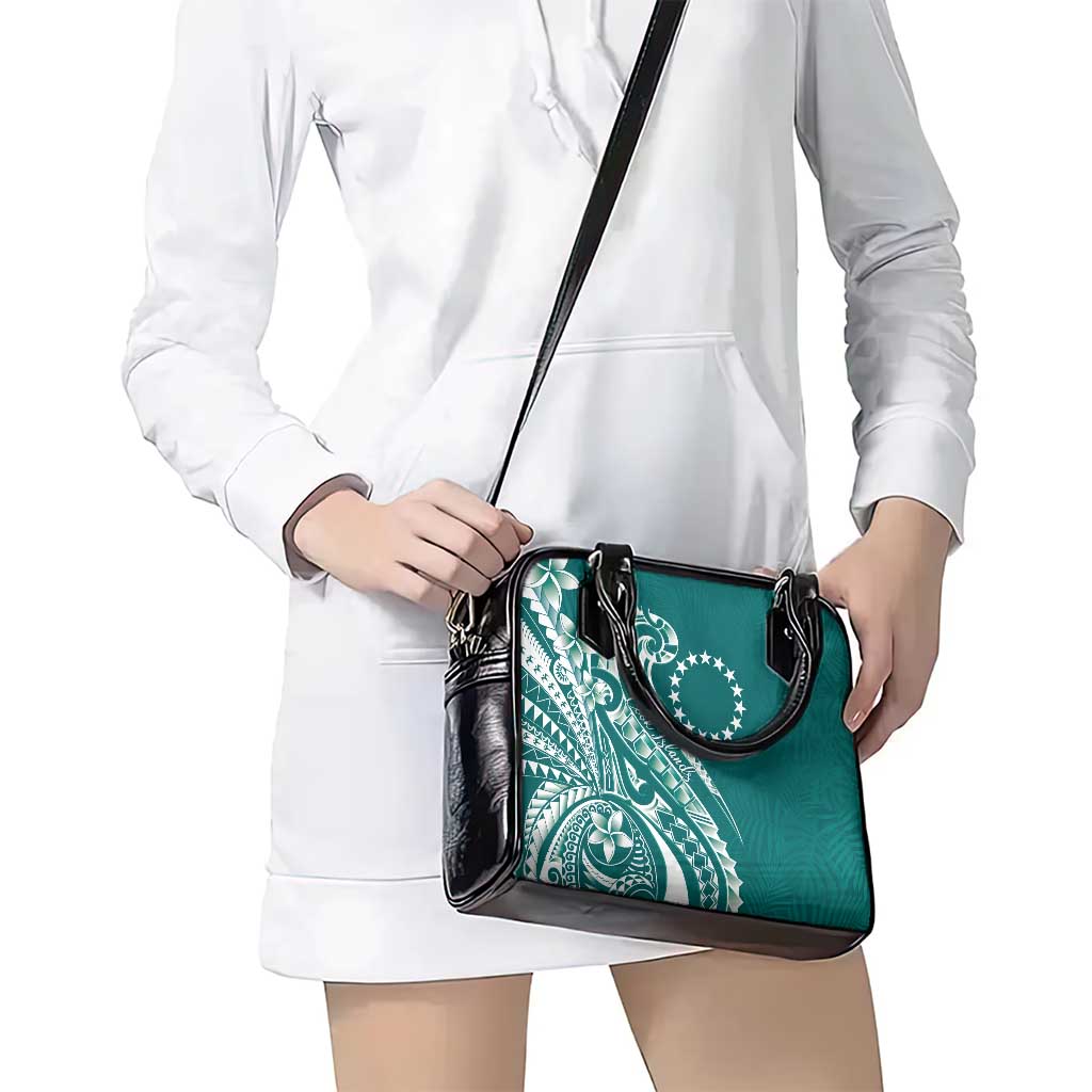 Kia Orana Cook Islands Shoulder Handbag Teal Plumeria Tropical Waves - Polynesian Pride