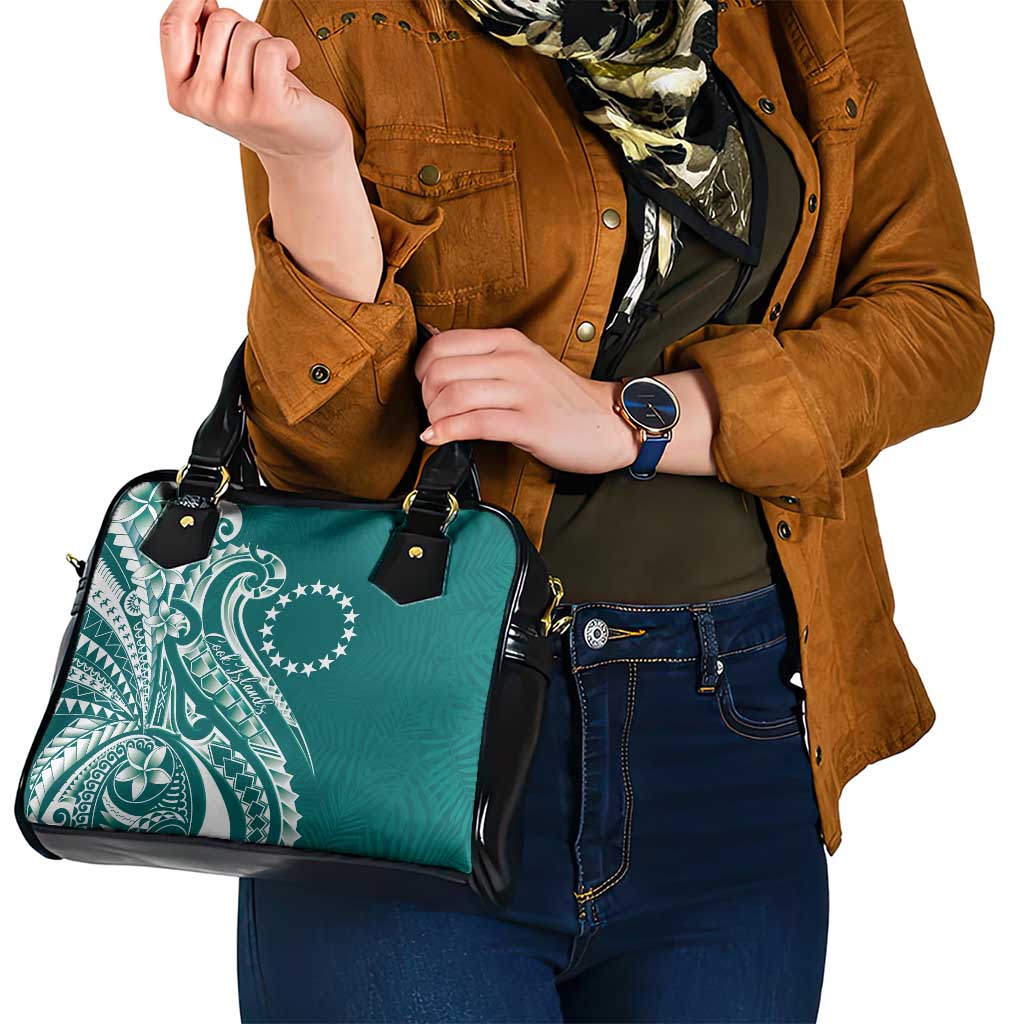 Kia Orana Cook Islands Shoulder Handbag Teal Plumeria Tropical Waves - Polynesian Pride