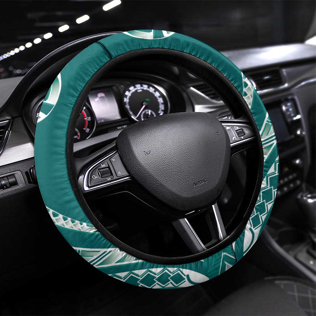 Kia Orana Cook Islands Steering Wheel Cover Teal Plumeria Tropical Waves - Polynesian Pride
