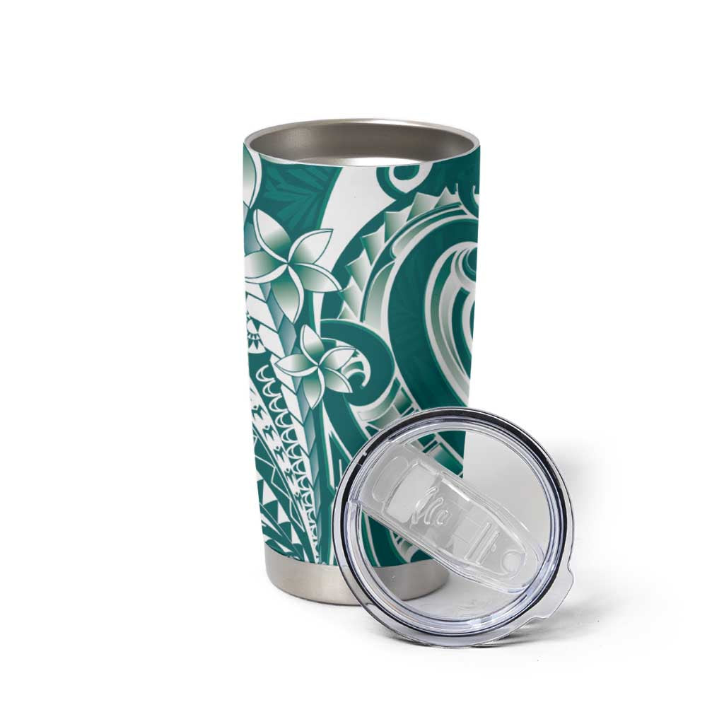 Kia Orana Cook Islands Tumbler Cup Teal Plumeria Tropical Waves - Polynesian Pride