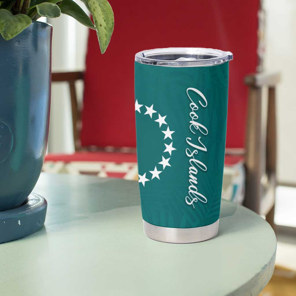 Kia Orana Cook Islands Tumbler Cup Teal Plumeria Tropical Waves - Polynesian Pride