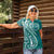 Kia Orana Cook Islands Women Polo Shirt Teal Plumeria Tropical Waves - Polynesian Pride