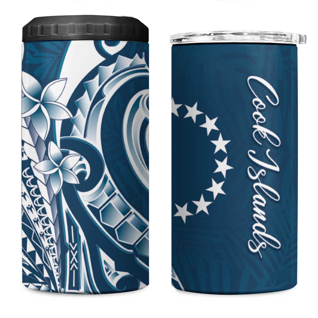 Kia Orana Cook Islands 4 in 1 Can Cooler Tumbler Auika Plumeria Tropical Waves LT7 One Size: 16 oz Navy Blue - Polynesian Pride