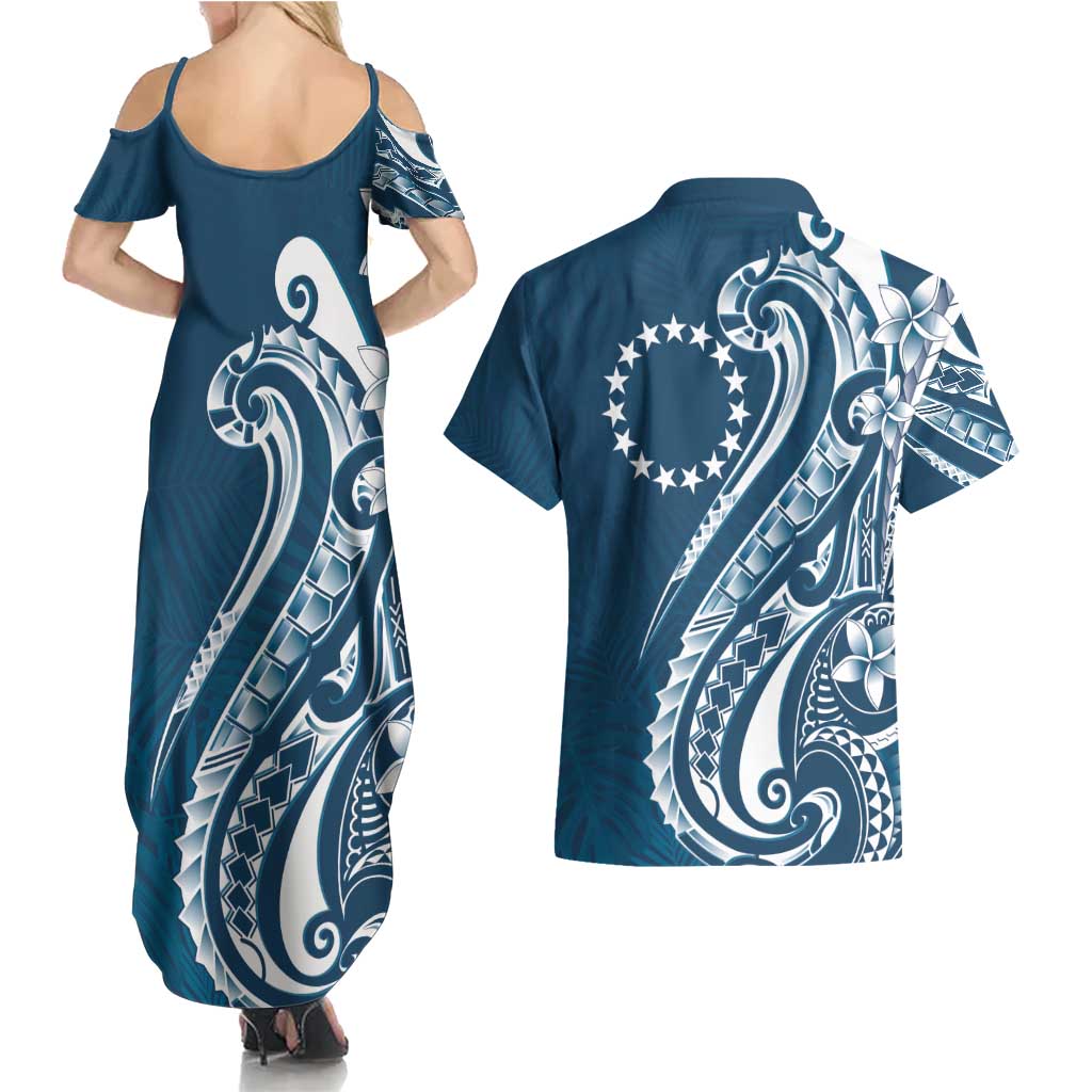 Kia Orana Cook Islands Couples Matching Summer Maxi Dress and Hawaiian Shirt Auika Plumeria Tropical Waves LT7 - Polynesian Pride