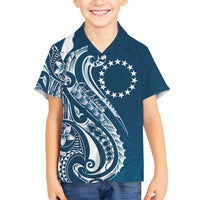 Kia Orana Cook Islands Family Matching Long Sleeve Bodycon Dress and Hawaiian Shirt Auika Plumeria Tropical Waves LT7 Son's Shirt Navy Blue - Polynesian Pride