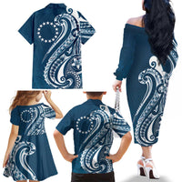 Kia Orana Cook Islands Family Matching Off The Shoulder Long Sleeve Dress and Hawaiian Shirt Auika Plumeria Tropical Waves LT7 - Polynesian Pride