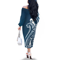 Kia Orana Cook Islands Family Matching Off The Shoulder Long Sleeve Dress and Hawaiian Shirt Auika Plumeria Tropical Waves LT7 - Polynesian Pride