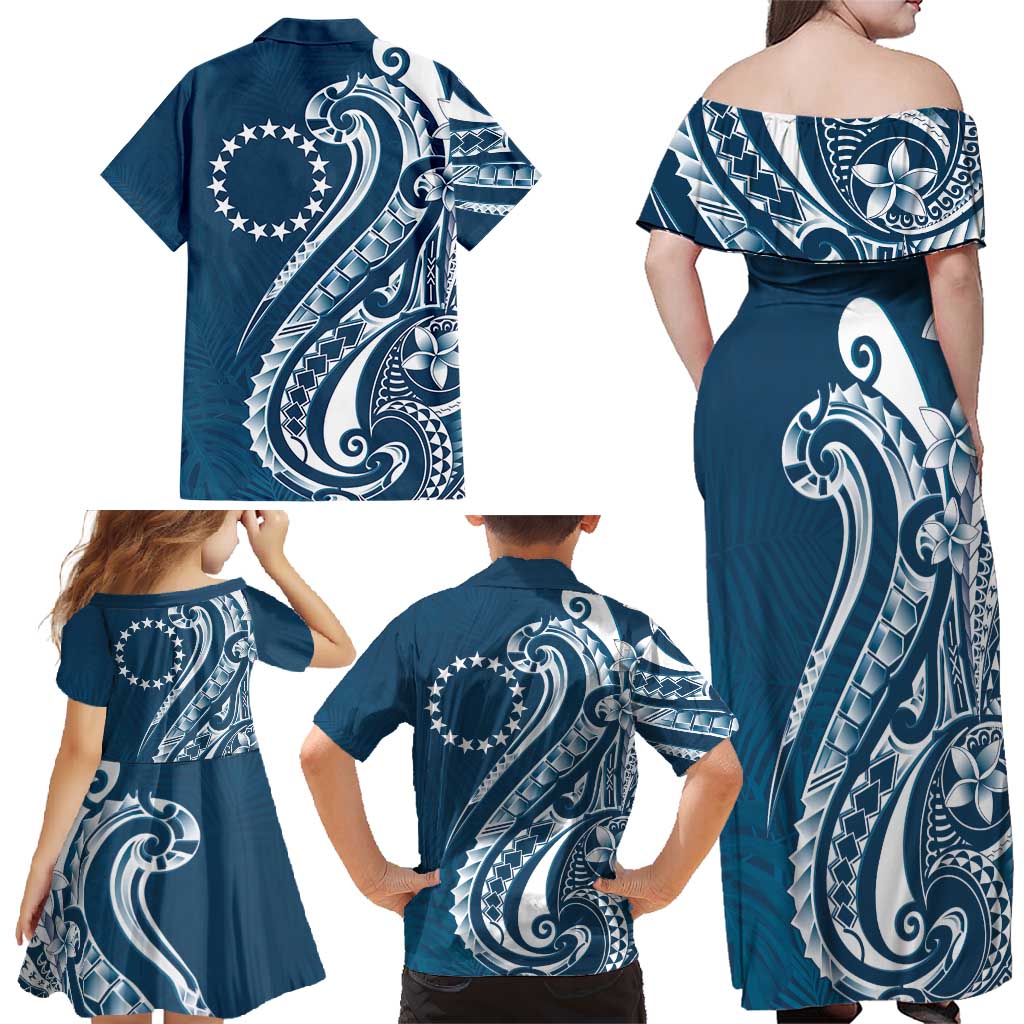 Kia Orana Cook Islands Family Matching Off Shoulder Maxi Dress and Hawaiian Shirt Auika Plumeria Tropical Waves LT7 - Polynesian Pride