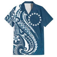 Kia Orana Cook Islands Family Matching Puletasi and Hawaiian Shirt Auika Plumeria Tropical Waves LT7 Dad's Shirt - Short Sleeve Navy Blue - Polynesian Pride