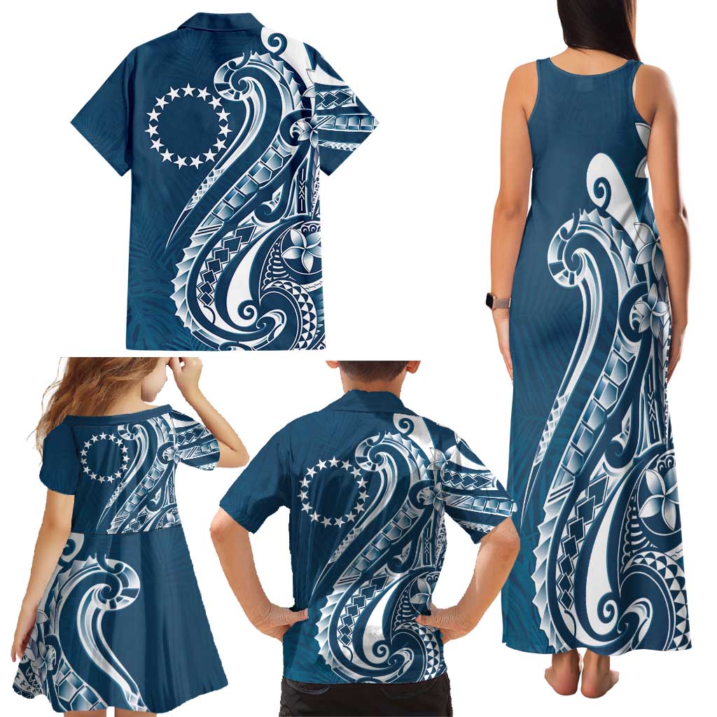 Kia Orana Cook Islands Family Matching Tank Maxi Dress and Hawaiian Shirt Auika Plumeria Tropical Waves LT7 - Polynesian Pride
