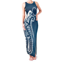 Kia Orana Cook Islands Family Matching Tank Maxi Dress and Hawaiian Shirt Auika Plumeria Tropical Waves LT7 Mom's Dress Navy Blue - Polynesian Pride