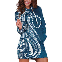 Kia Orana Cook Islands Hoodie Dress Auika Plumeria Tropical Waves LT7 Navy Blue - Polynesian Pride