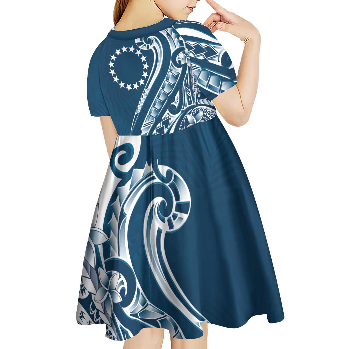 Kia Orana Cook Islands Kid Short Sleeve Dress Auika Plumeria Tropical Waves LT7 - Polynesian Pride