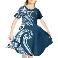 Kia Orana Cook Islands Kid Short Sleeve Dress Auika Plumeria Tropical Waves LT7 - Polynesian Pride