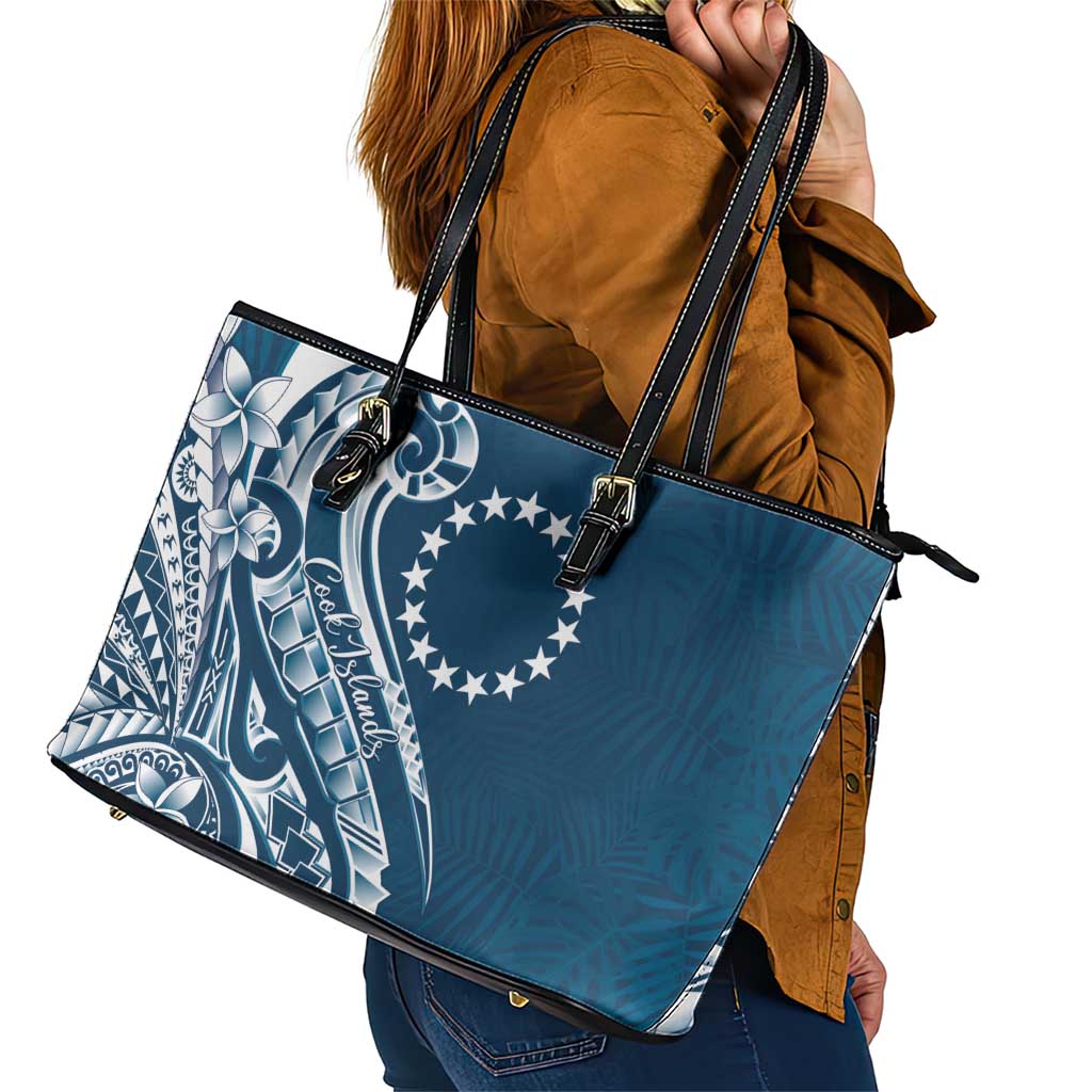 Kia Orana Cook Islands Leather Tote Bag Auika Plumeria Tropical Waves - Polynesian Pride