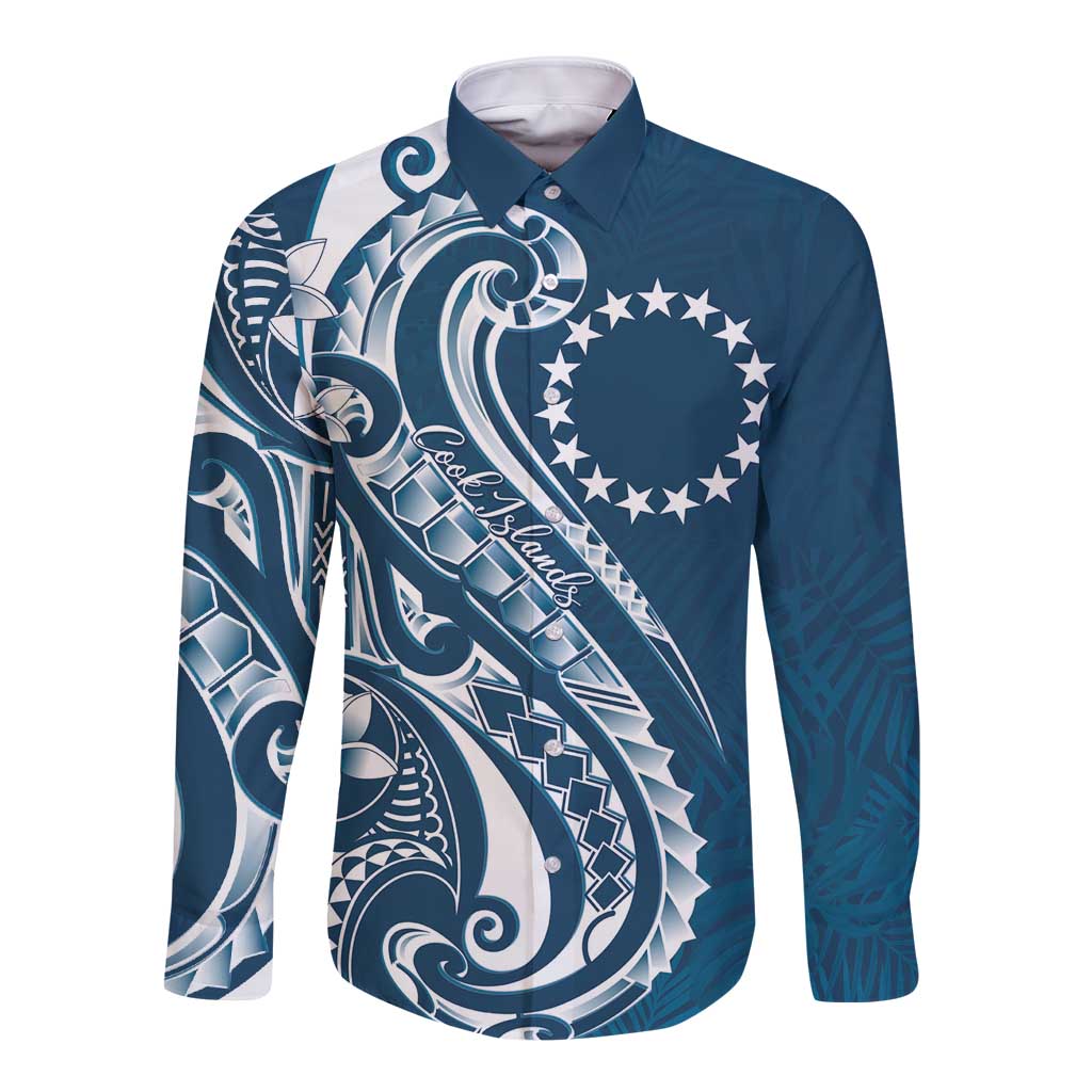 Kia Orana Cook Islands Long Sleeve Button Shirt Auika Plumeria Tropical Waves - Polynesian Pride