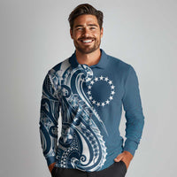 Kia Orana Cook Islands Long Sleeve Polo Shirt Auika Plumeria Tropical Waves LT7 - Polynesian Pride
