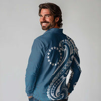 Kia Orana Cook Islands Long Sleeve Polo Shirt Auika Plumeria Tropical Waves LT7 - Polynesian Pride