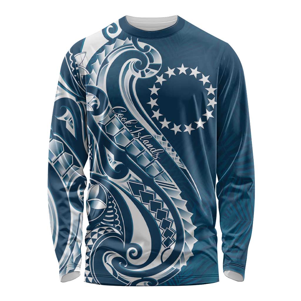 Kia Orana Cook Islands Long Sleeve Shirt Auika Plumeria Tropical Waves - Polynesian Pride