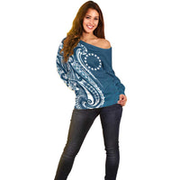 Kia Orana Cook Islands Off Shoulder Sweater Auika Plumeria Tropical Waves - Polynesian Pride