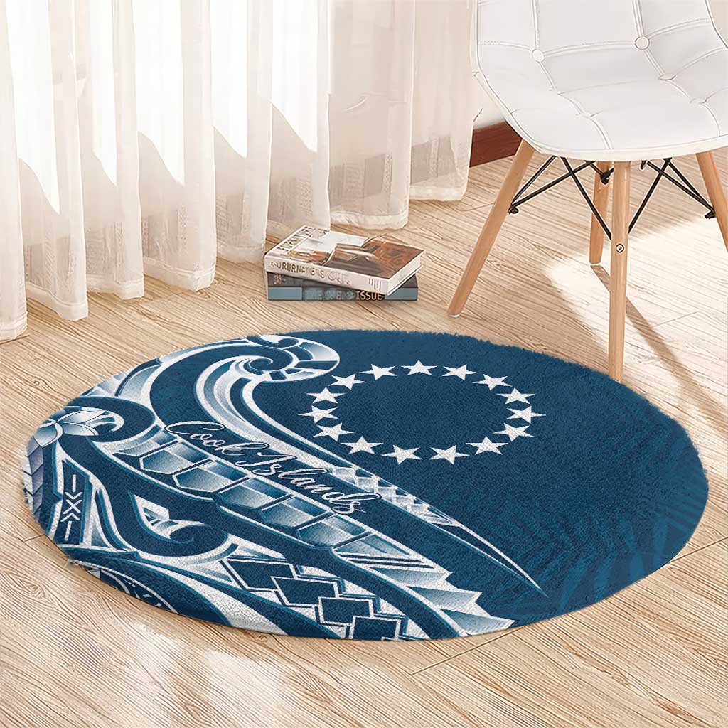 Kia Orana Cook Islands Round Carpet Auika Plumeria Tropical Waves - Polynesian Pride