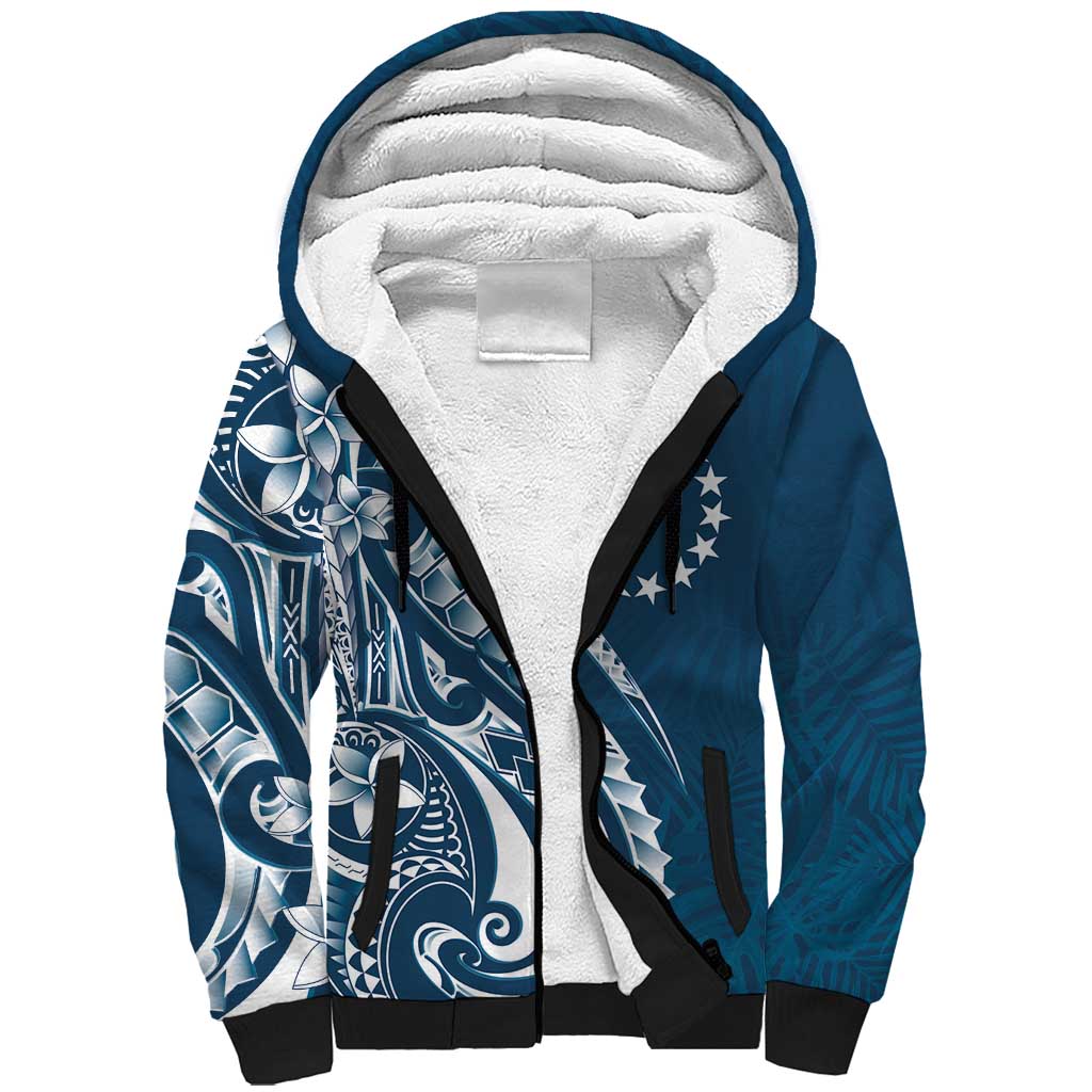 Kia Orana Cook Islands Sherpa Hoodie Auika Plumeria Tropical Waves LT7 Unisex Navy Blue - Polynesian Pride