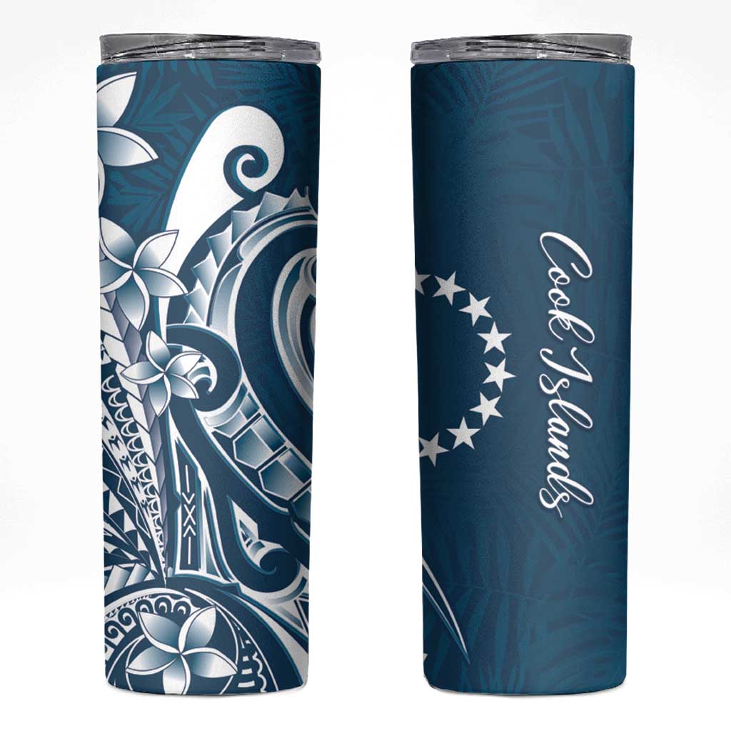 Kia Orana Cook Islands Skinny Tumbler Auika Plumeria Tropical Waves LT7 Navy Blue - Polynesian Pride