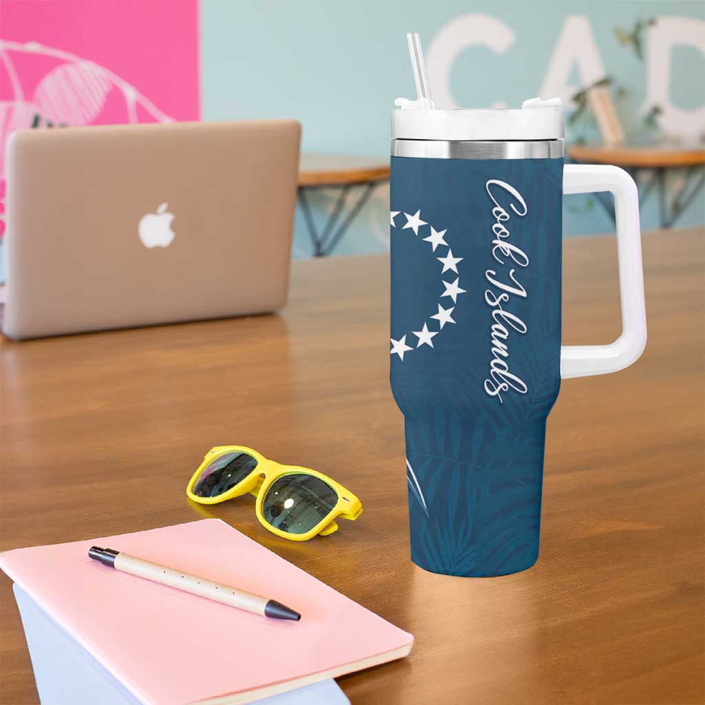 Kia Orana Cook Islands Tumbler With Handle Auika Plumeria Tropical Waves - Polynesian Pride