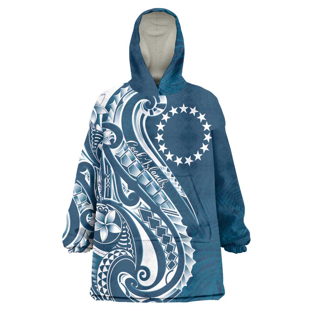 Kia Orana Cook Islands Wearable Blanket Hoodie Auika Plumeria Tropical Waves LT7 One Size Navy Blue - Polynesian Pride