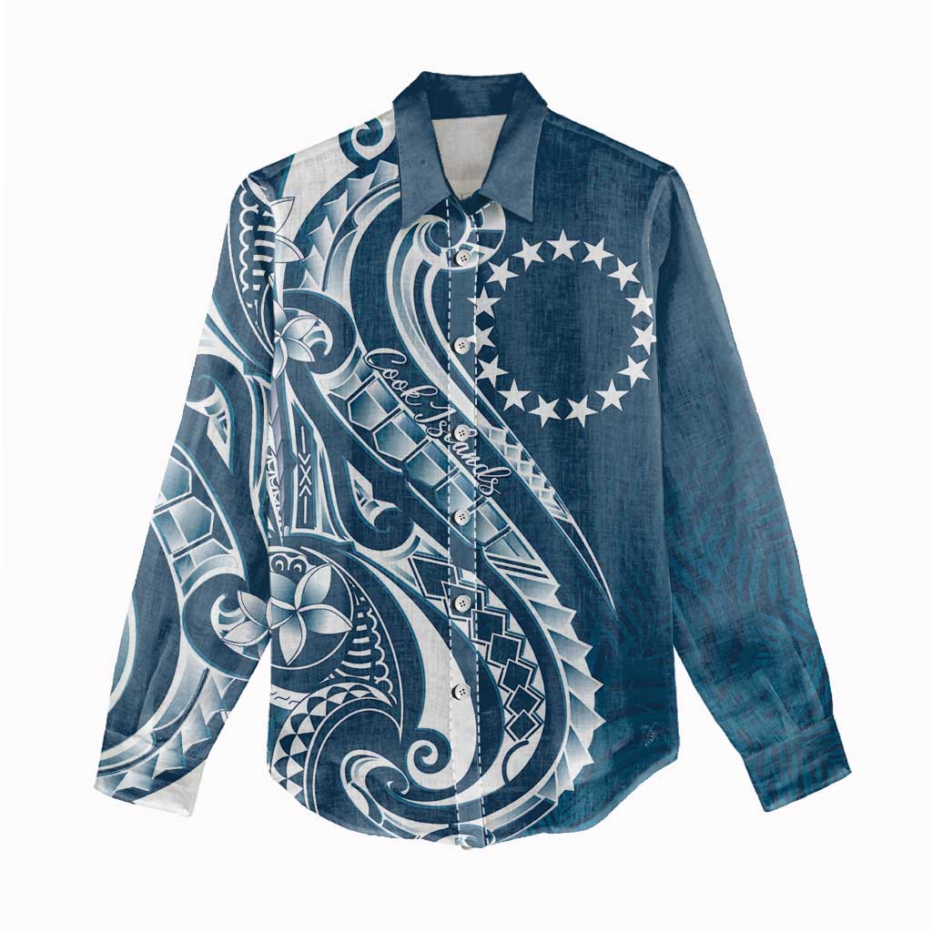 Kia Orana Cook Islands Women Casual Shirt Auika Plumeria Tropical Waves LT7 - Polynesian Pride