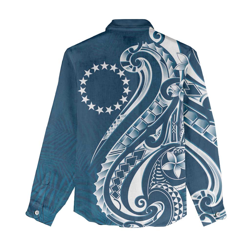 Kia Orana Cook Islands Women Casual Shirt Auika Plumeria Tropical Waves LT7 - Polynesian Pride