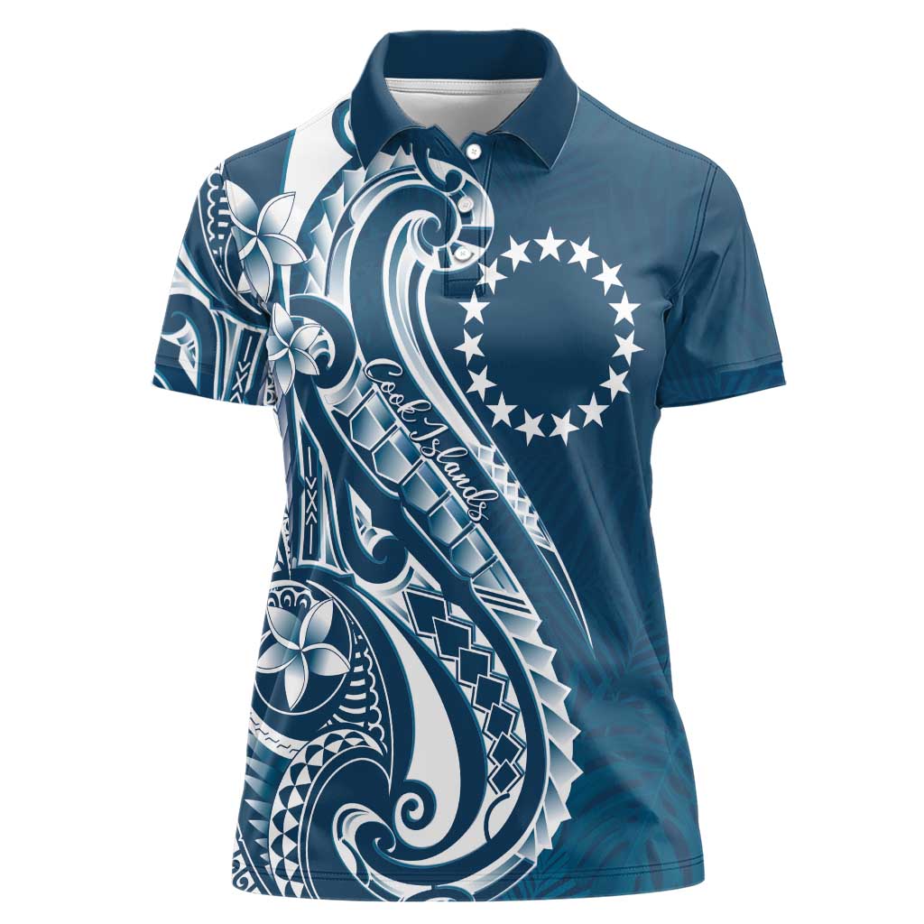 Kia Orana Cook Islands Women Polo Shirt Auika Plumeria Tropical Waves - Polynesian Pride