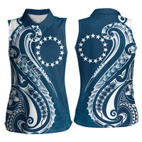 Kia Orana Cook Islands Women Sleeveless Polo Shirt Auika Plumeria Tropical Waves LT7 - Polynesian Pride