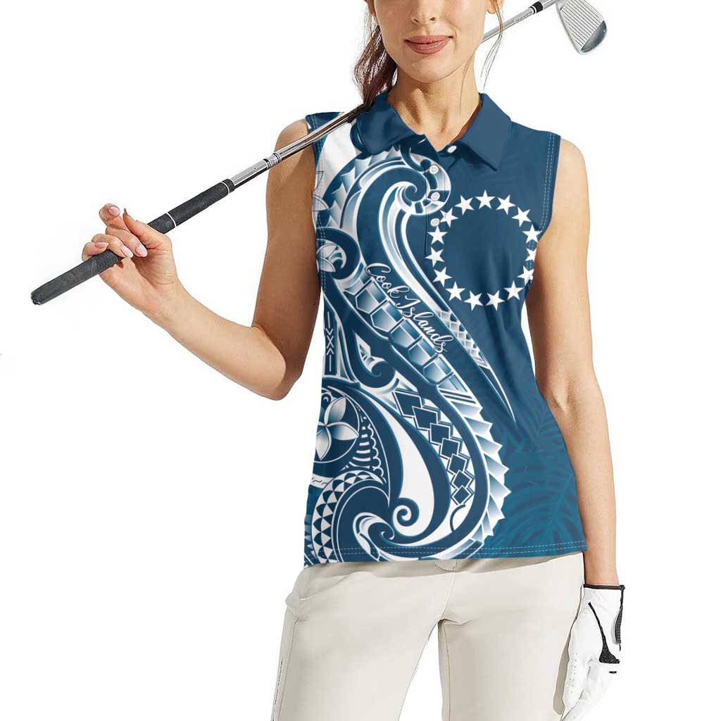 Kia Orana Cook Islands Women Sleeveless Polo Shirt Auika Plumeria Tropical Waves LT7 - Polynesian Pride