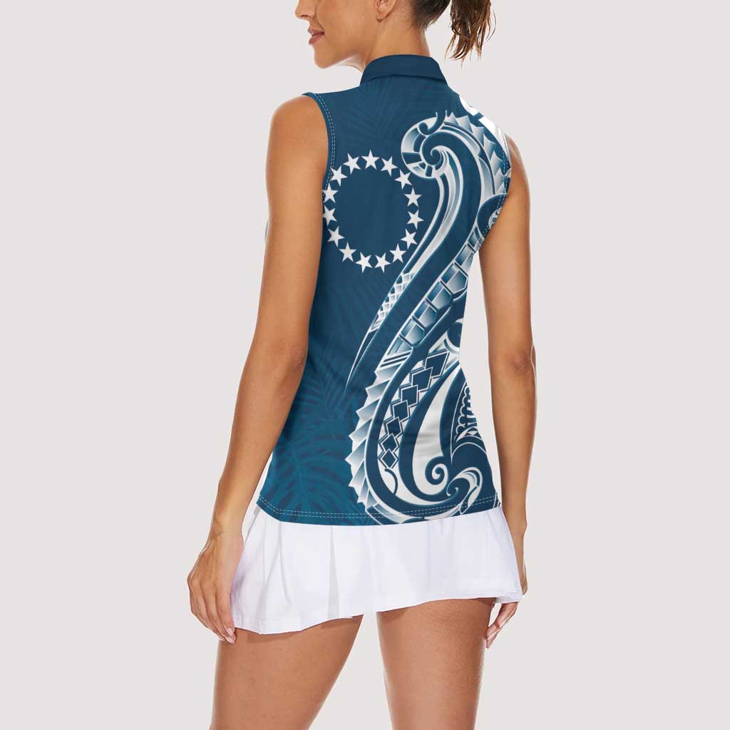 Kia Orana Cook Islands Women Sleeveless Polo Shirt Auika Plumeria Tropical Waves LT7 - Polynesian Pride