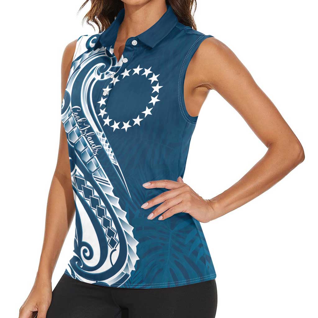 Kia Orana Cook Islands Women Sleeveless Polo Shirt Auika Plumeria Tropical Waves LT7 - Polynesian Pride