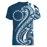 Kia Orana Cook Islands Women V-Neck T-Shirt Auika Plumeria Tropical Waves LT7 - Polynesian Pride