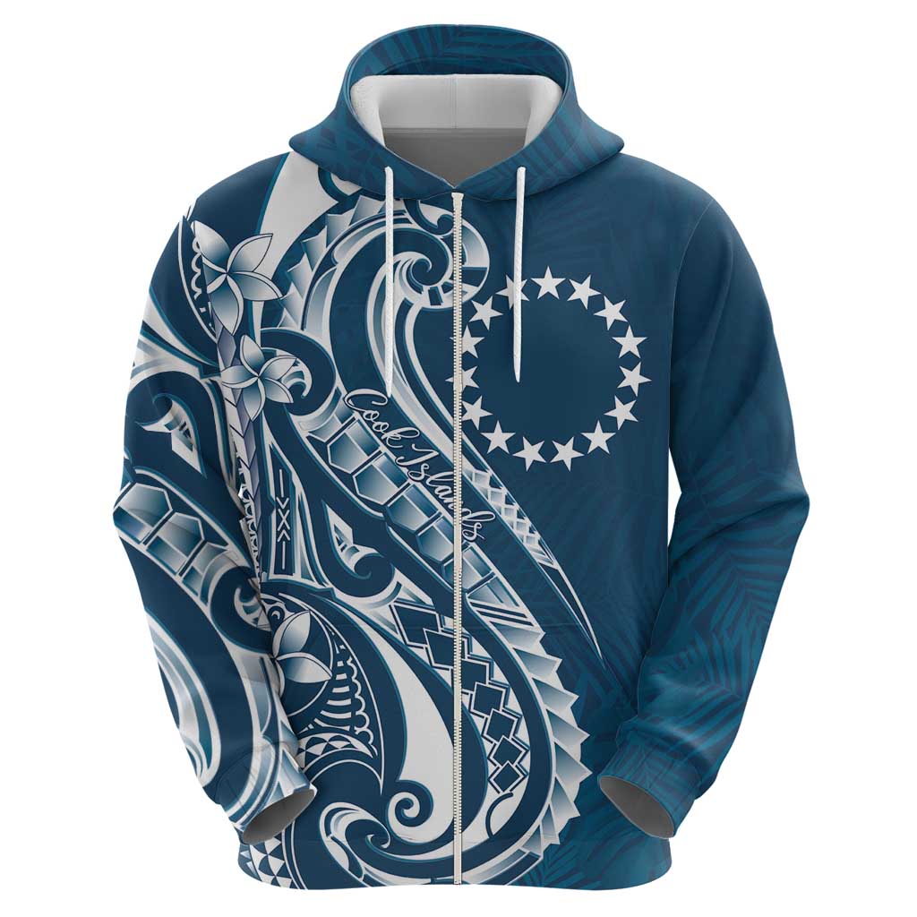 Kia Orana Cook Islands Zip Hoodie Auika Plumeria Tropical Waves - Polynesian Pride